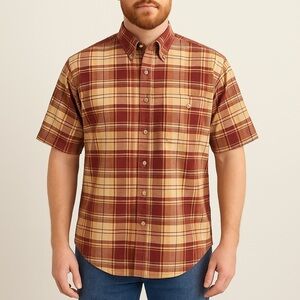 Orvis Vintage Cotton Plaid Short Sleeve Button Down Shirt Size L Normcore